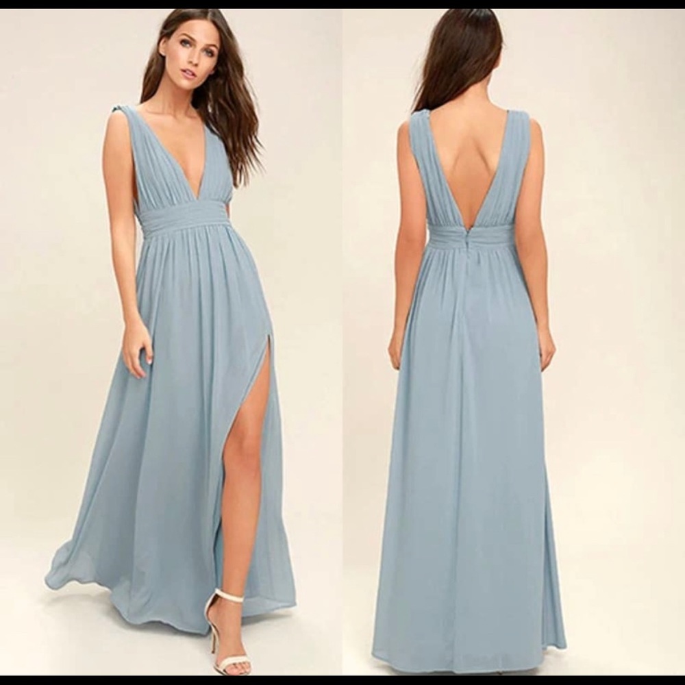 Lulus Heavenly Hues Plunge Sleeveless Maxi Dress Light Blue Size: Medium NWOT